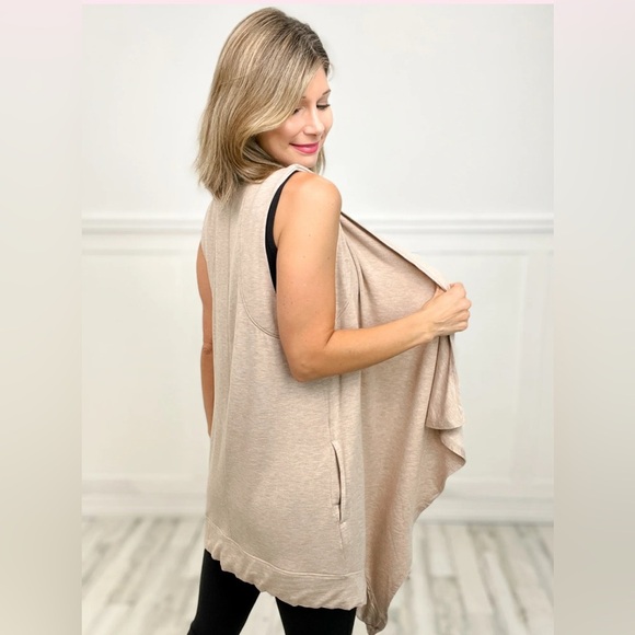 Anthropologie Light Tan Sleeveless Vest Cardigan by Mono B 🧸 - Picture 3 of 9